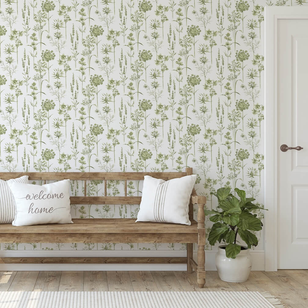 Superfresco Easy Medley Fig Green & White Wallpaper - Image 2
